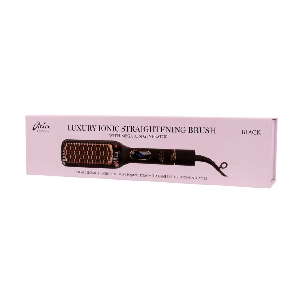 Brosse lissante ionique de luxe Aria Beauty – brosse coiffante noire et or, technologie ionique anti‑frisottis