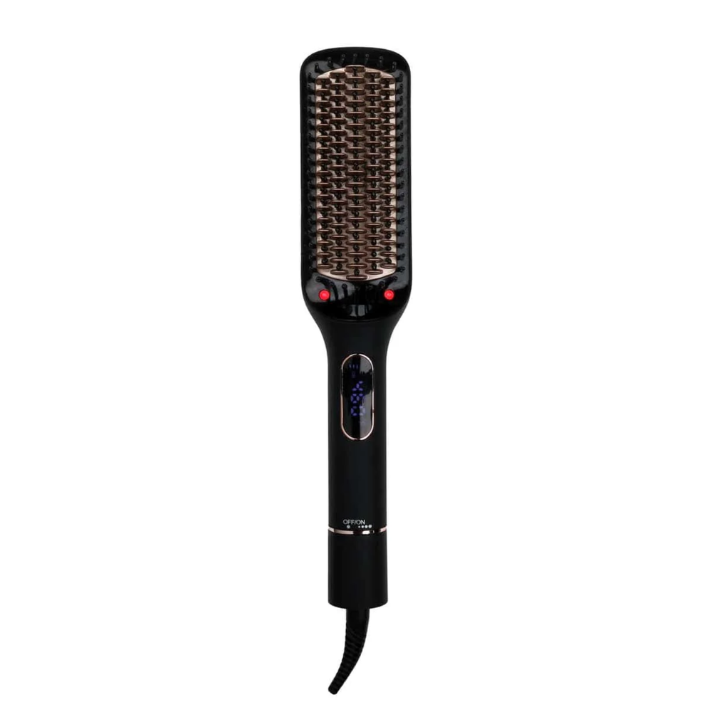 Brosse lissante ionique de luxe Aria Beauty – brosse coiffante noire et or, technologie ionique anti‑frisottis