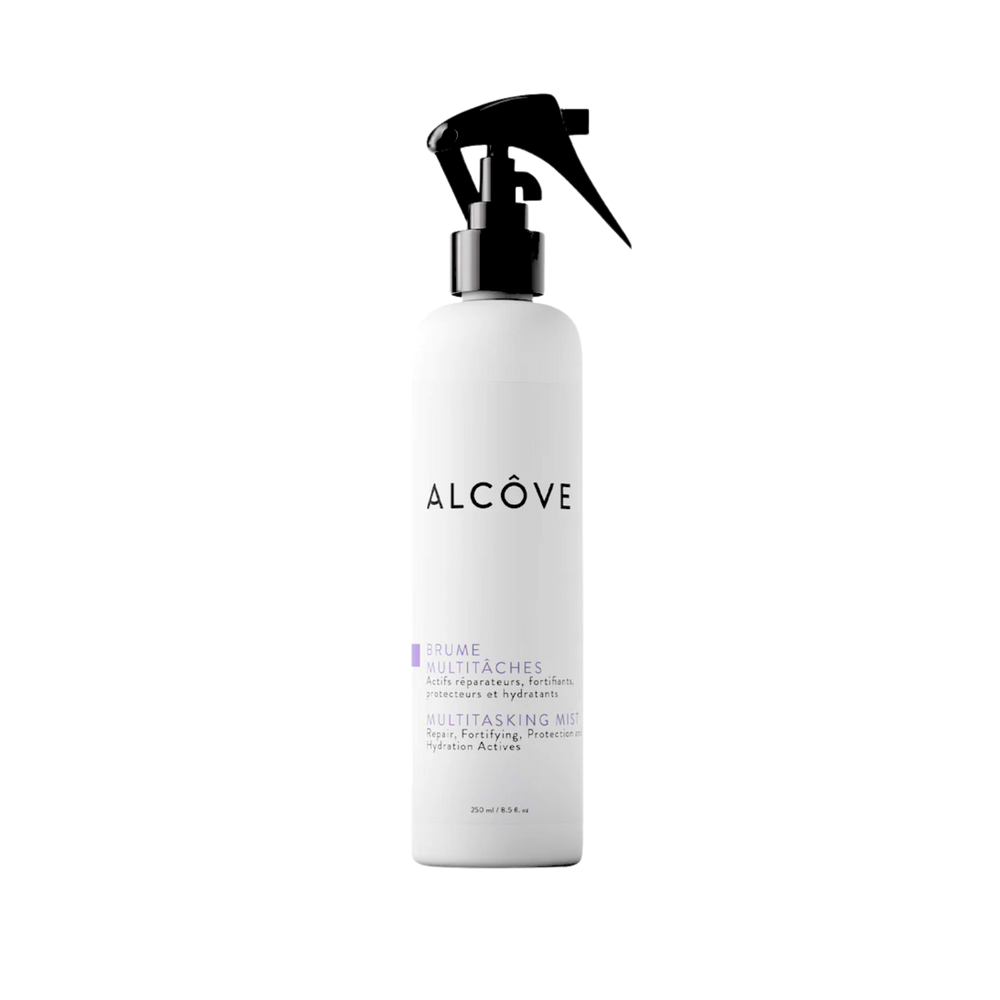 “Spray Brume Multitâche Alcôve 10‑en‑1 sur fond neutre — soin capillaire polyvalent”