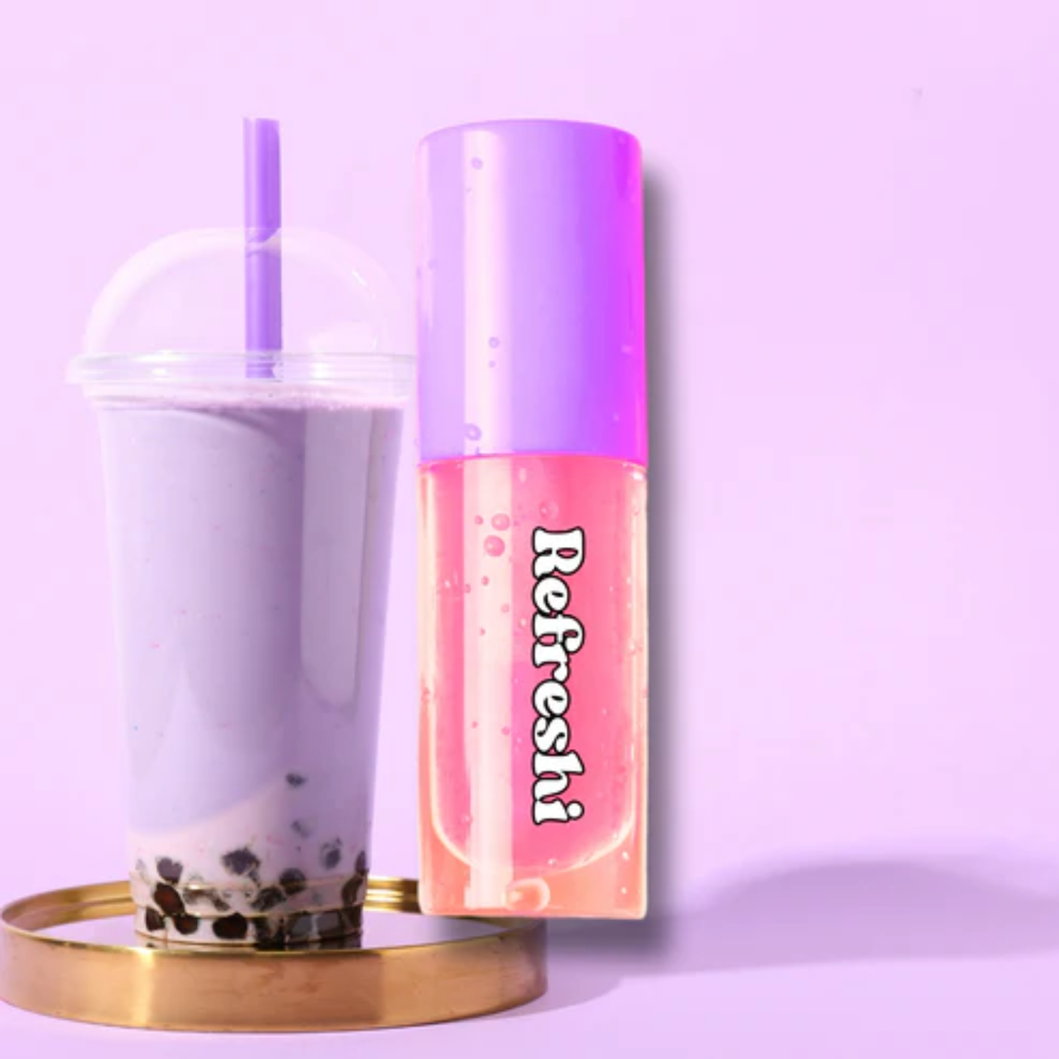 Flacon 5 ml d’huile à lèvres Bubble Tea, texture brillante, parfum Bubble Tea gourmand

