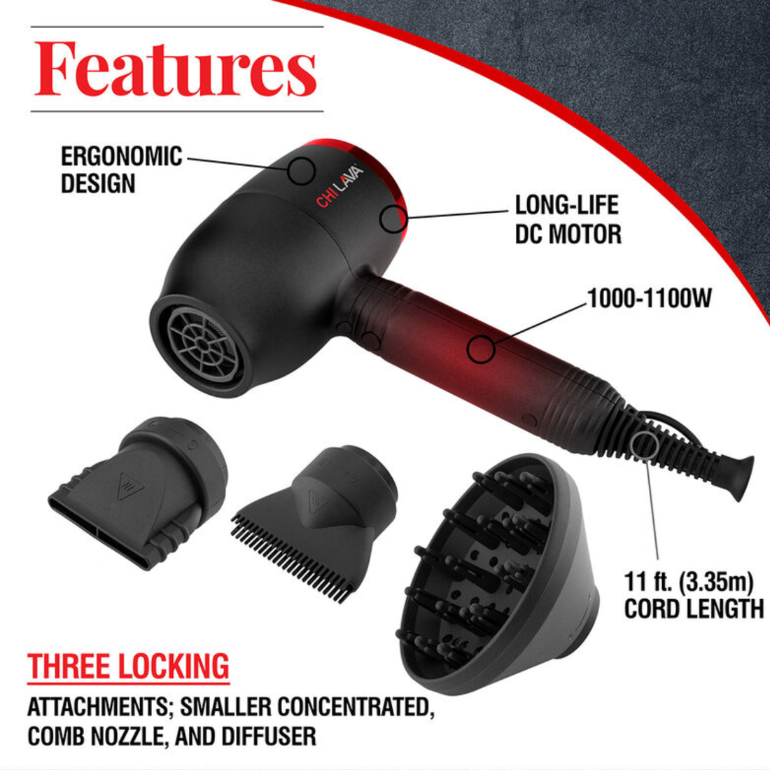 Sèche-cheveux CHI LAVA Hair Dryer céramique lave volcanique – outil coiffure