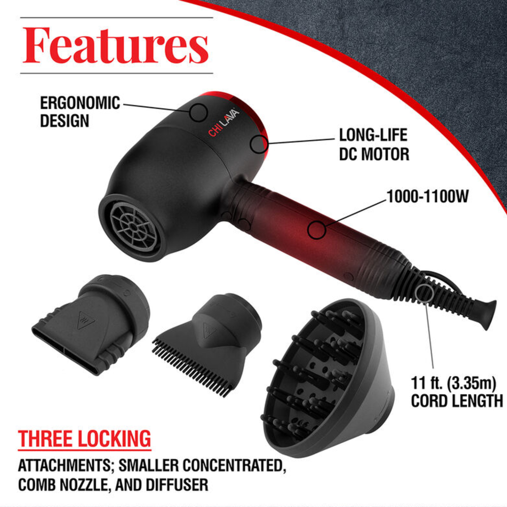 Sèche-cheveux CHI LAVA Hair Dryer céramique lave volcanique – outil coiffure