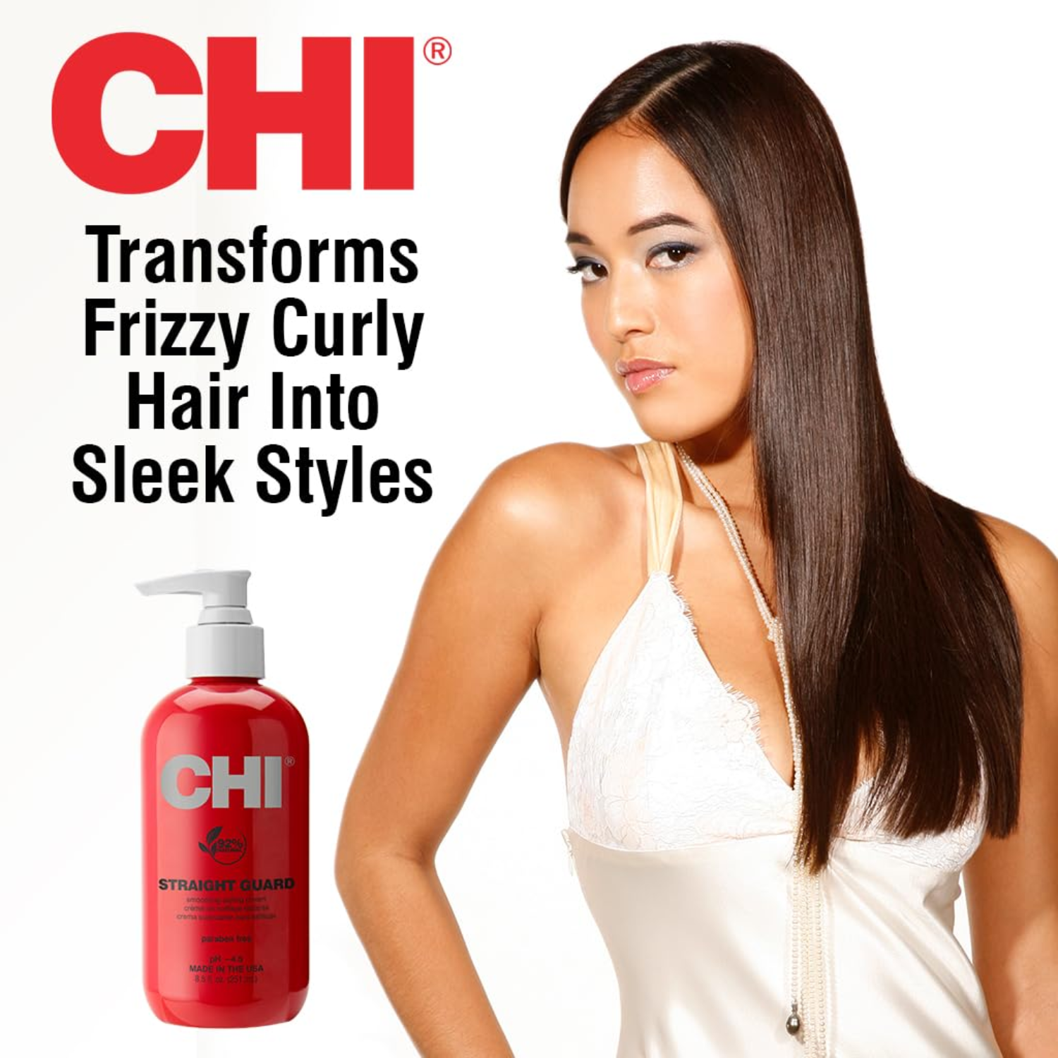 Flacon CHI Straight Guard – crème lissante et coiffage anti‑frisottis