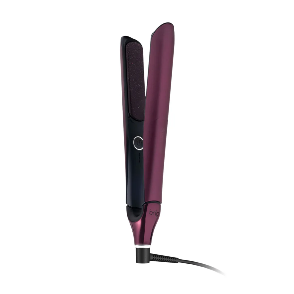 Fer plat GHD Chronos Cherry Chic avec embout de silicone, pochette de transport et tapis chauffant – édition limitée.