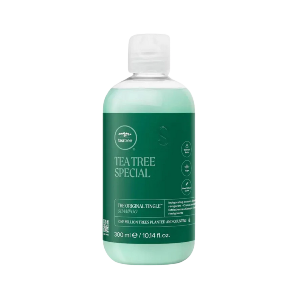 « Coffret cadeau Paul Mitchell Treehouse Yoga Studio Tea Tree Special : bouteille de shampoing, après-shampoing et leave-in au parfum vivifiant »