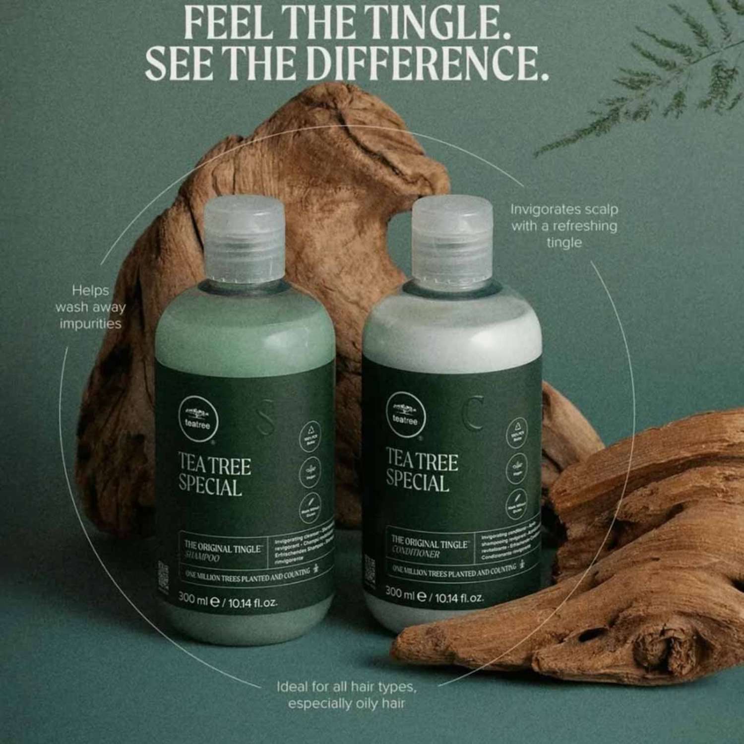 « Coffret cadeau Paul Mitchell Treehouse Yoga Studio Tea Tree Special : bouteille de shampoing, après-shampoing et leave-in au parfum vivifiant »