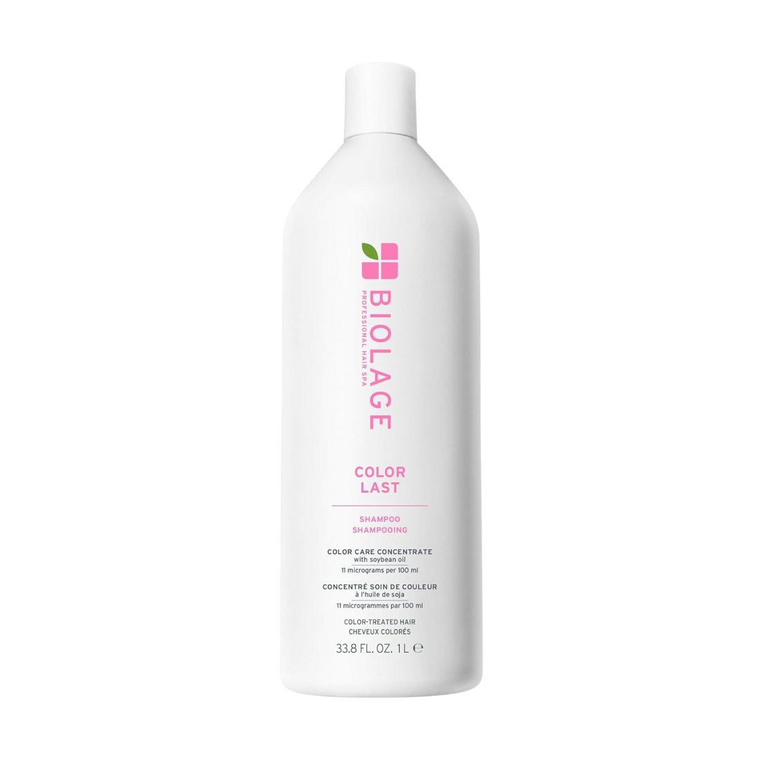Flacon du shampooing Biolage ColorLast – soin lavant pour cheveux colorés, formule sans parabènes ni silicones, éclat et protection de la couleur.