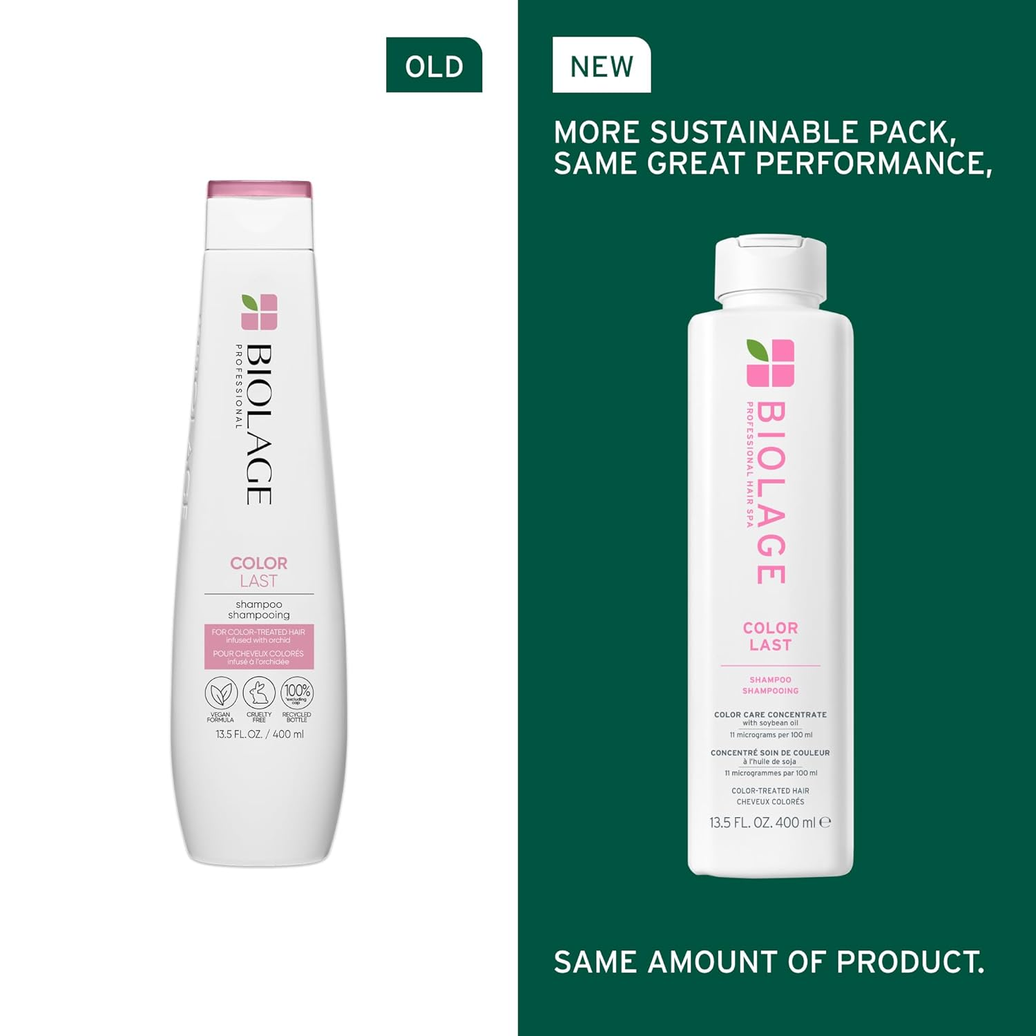 Flacon du shampooing Biolage ColorLast – soin lavant pour cheveux colorés, formule sans parabènes ni silicones, éclat et protection de la couleur.