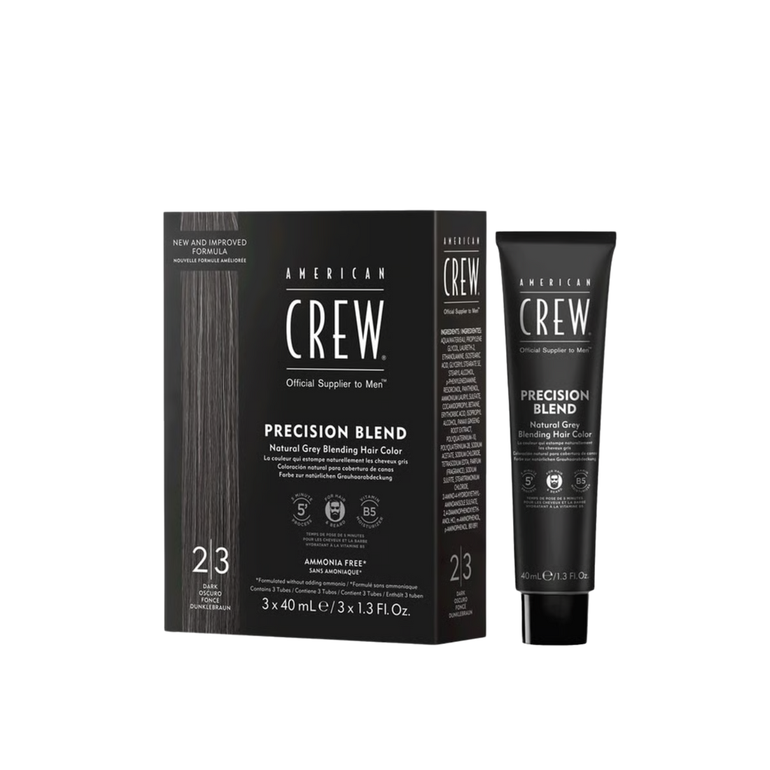 Pack de teinture American Crew Precision Blend 2/3 Dark 3×40 ml pour coloration cheveux et barbe sans ammoniaque. 