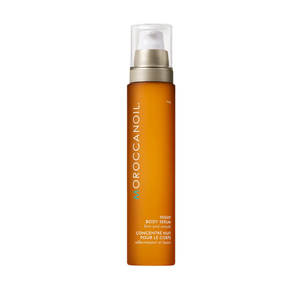 Flacon du Concentré Nuit Corps Moroccanoil, sérum corporel de nuit raffermissant et lissant à base d’argan, tsubaki et vitamine C ester.

