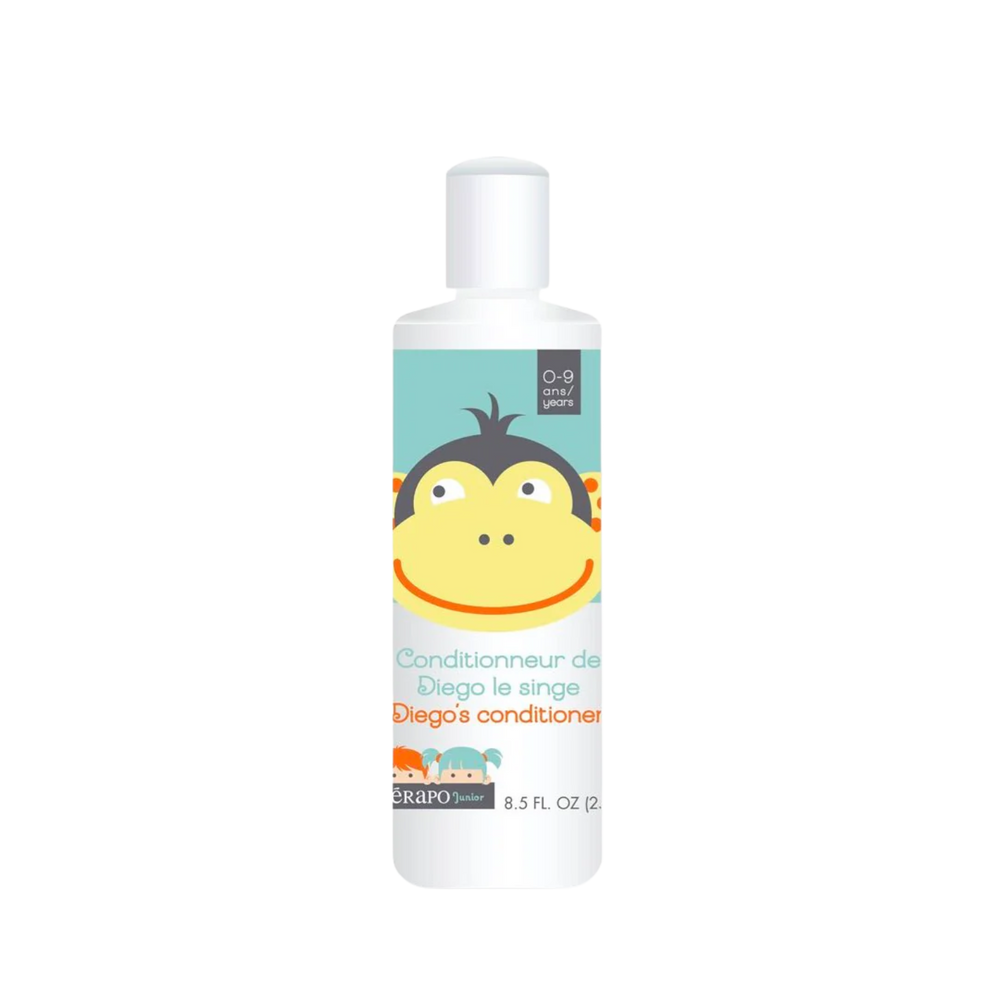 « Flacon 250 ml du conditionneur Diego le Singe Térapo Junior – étiquette enfant singe »