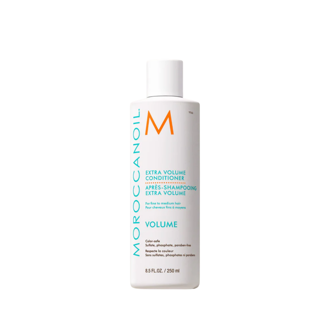Flacon du Conditionneur Extra Volume Moroccanoil, soin léger pour cheveux fins apportant volume et brillance sans alourdir

