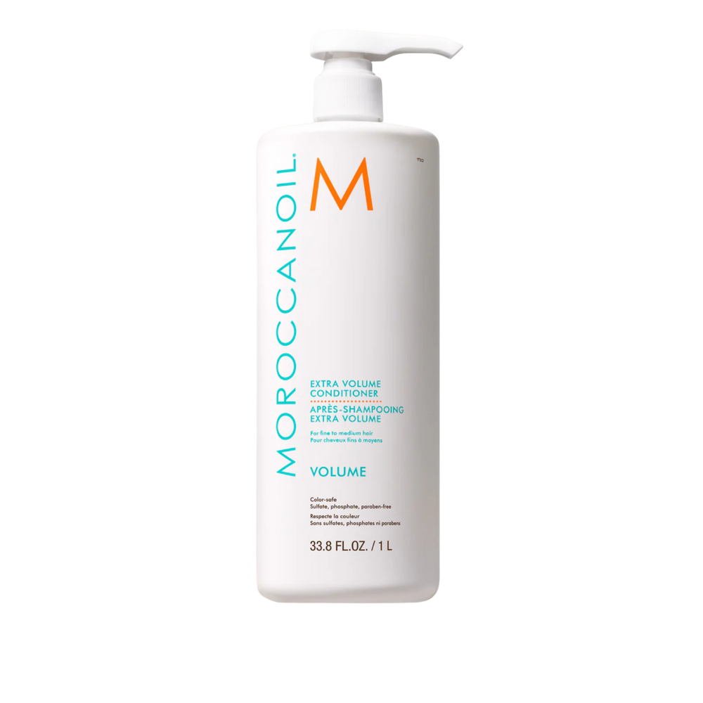 Flacon du Conditionneur Extra Volume Moroccanoil, soin léger pour cheveux fins apportant volume et brillance sans alourdir

