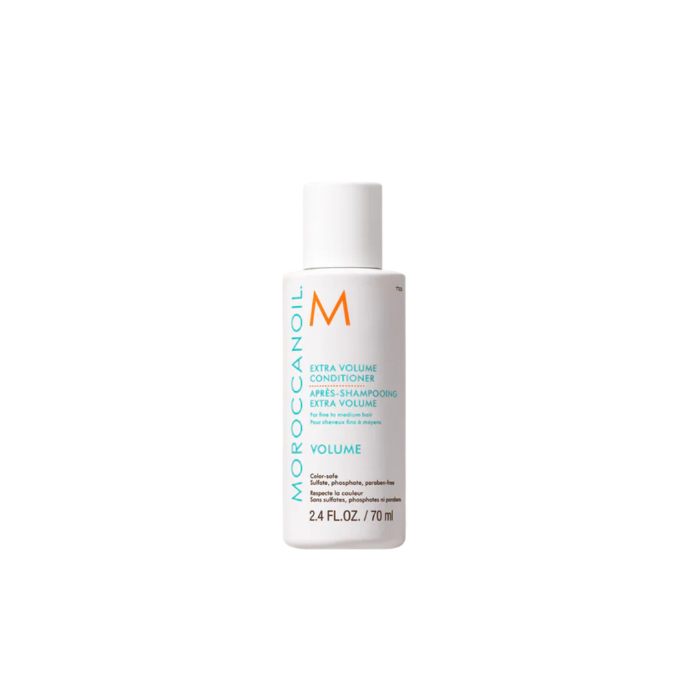 Flacon du Conditionneur Extra Volume Moroccanoil, soin léger pour cheveux fins apportant volume et brillance sans alourdir

