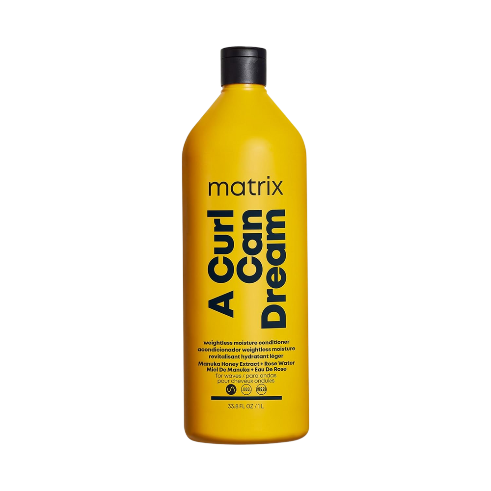 “Flacon de conditionneur Matrix Weightless Moisture – design épuré avec logo Matrix”