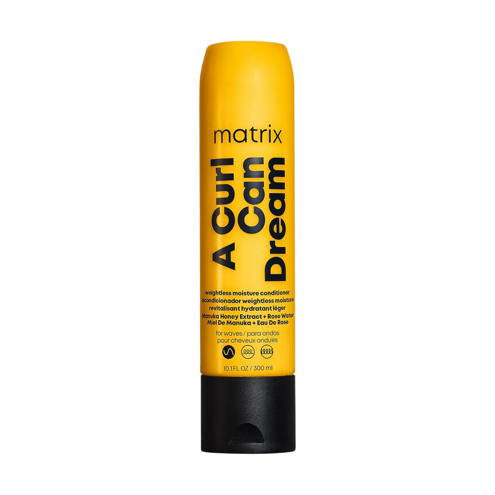 “Flacon de conditionneur Matrix Weightless Moisture – design épuré avec logo Matrix”