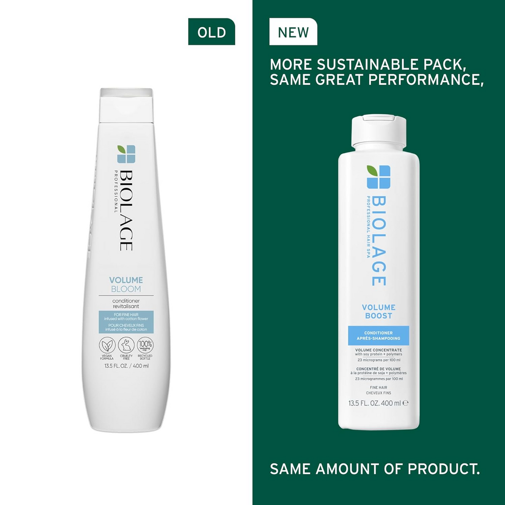 Tube conditionneur VolumeBoost – étiquette visible, volumeBoost marqué