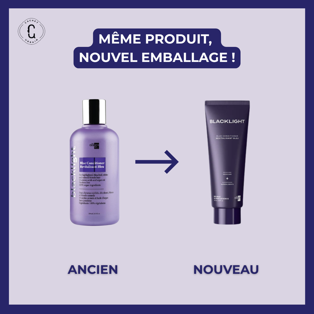 Conditionneur bleu tonifiant Oligo Blacklight pour cheveux blonds éclatants sans tons cuivrés