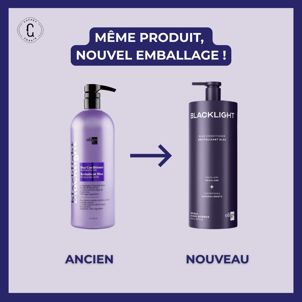 Conditionneur bleu tonifiant Oligo Blacklight pour cheveux blonds éclatants sans tons cuivrés