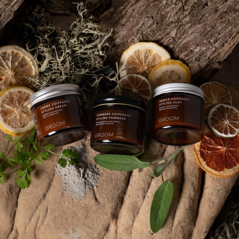 Pot de 60 ml de Crème Coiffante Groom – soin coiffant naturel au beurre de karité, parfum genévrier et lime

