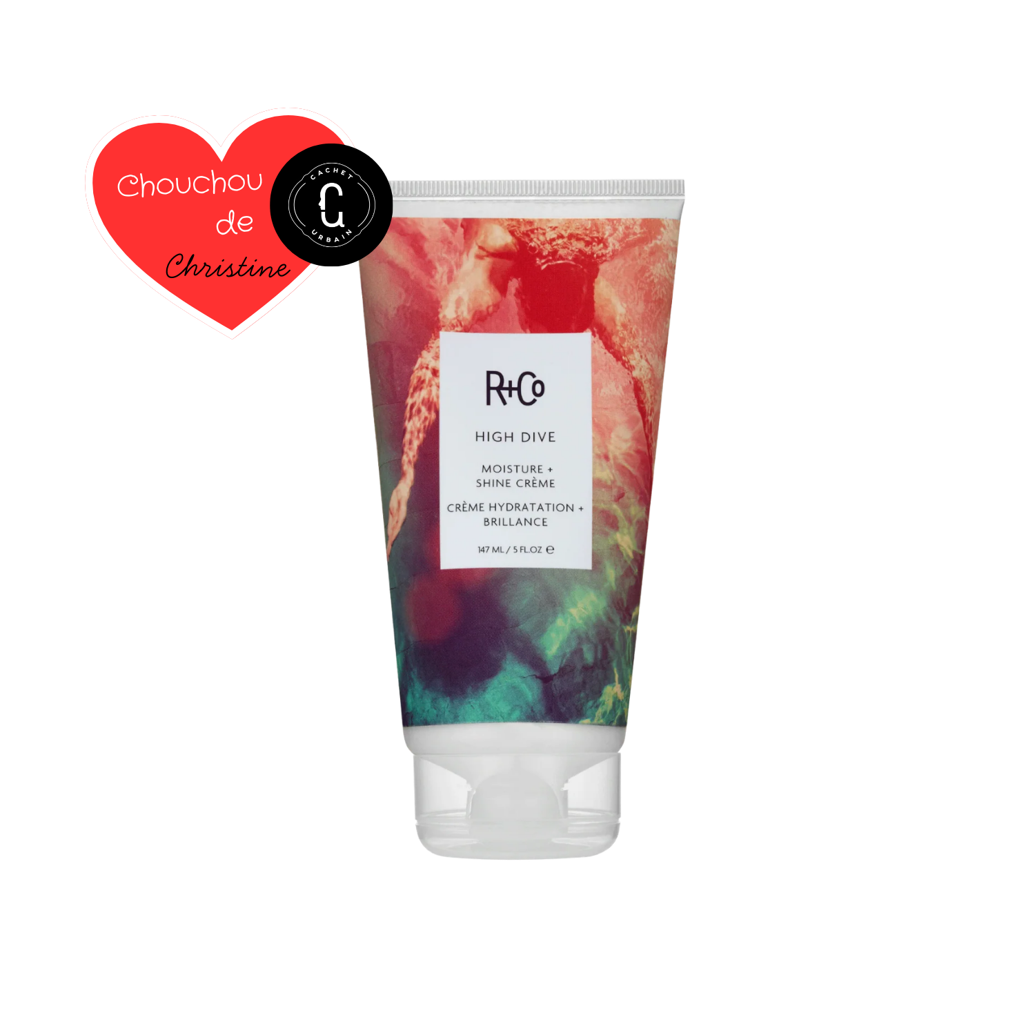 Pot de crème High Dive Moisture + Shine de R+Co, soin hydratant pour cheveux doux, brillants et sans frisottis