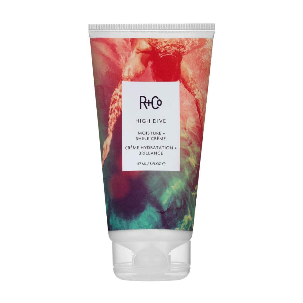 Pot de crème High Dive Moisture + Shine de R+Co, soin hydratant pour cheveux doux, brillants et sans frisottis