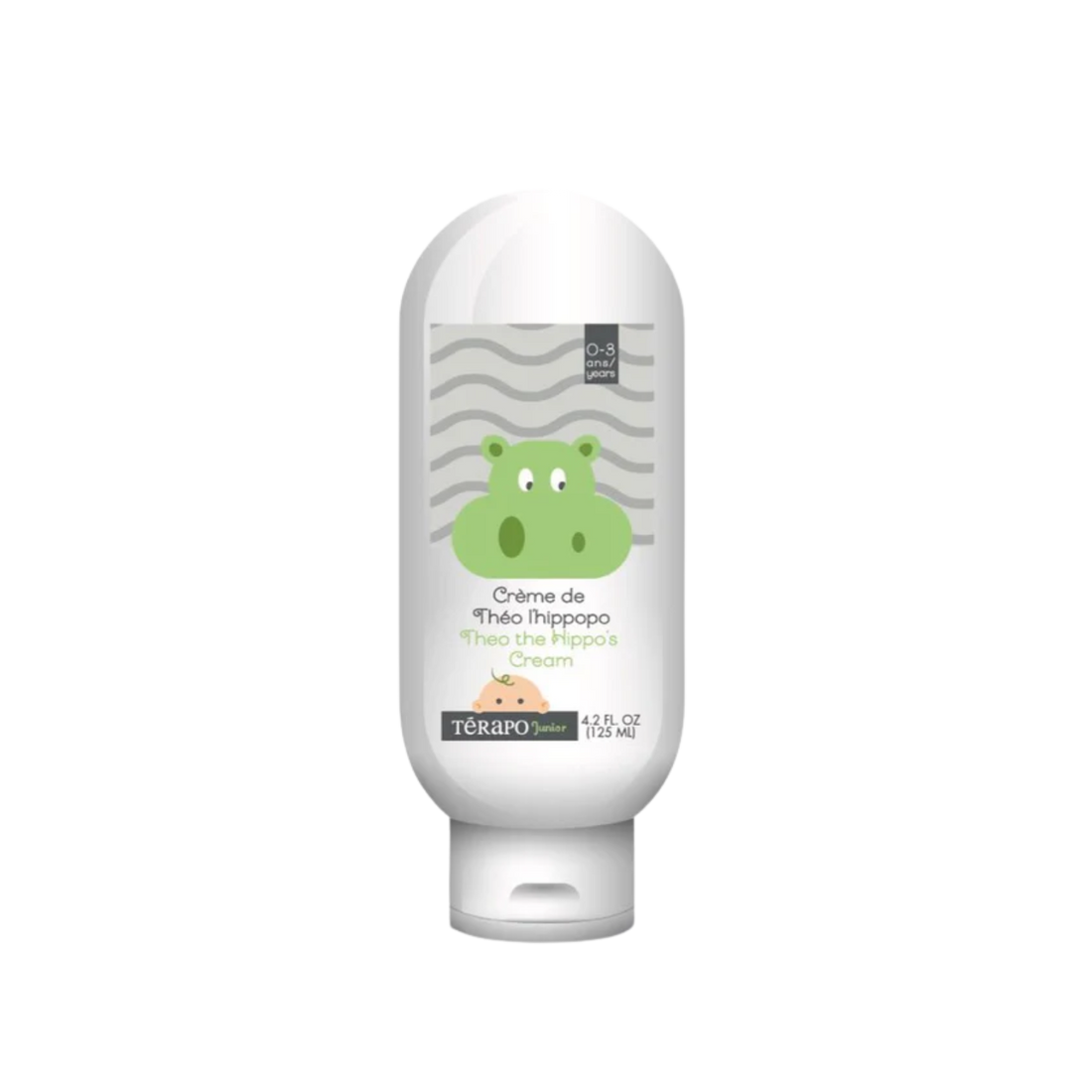 « Flacon 125 ml de la crème Théo l’Hippopo Térapo Junior – soin naturel peau bébé 0-3 ans »