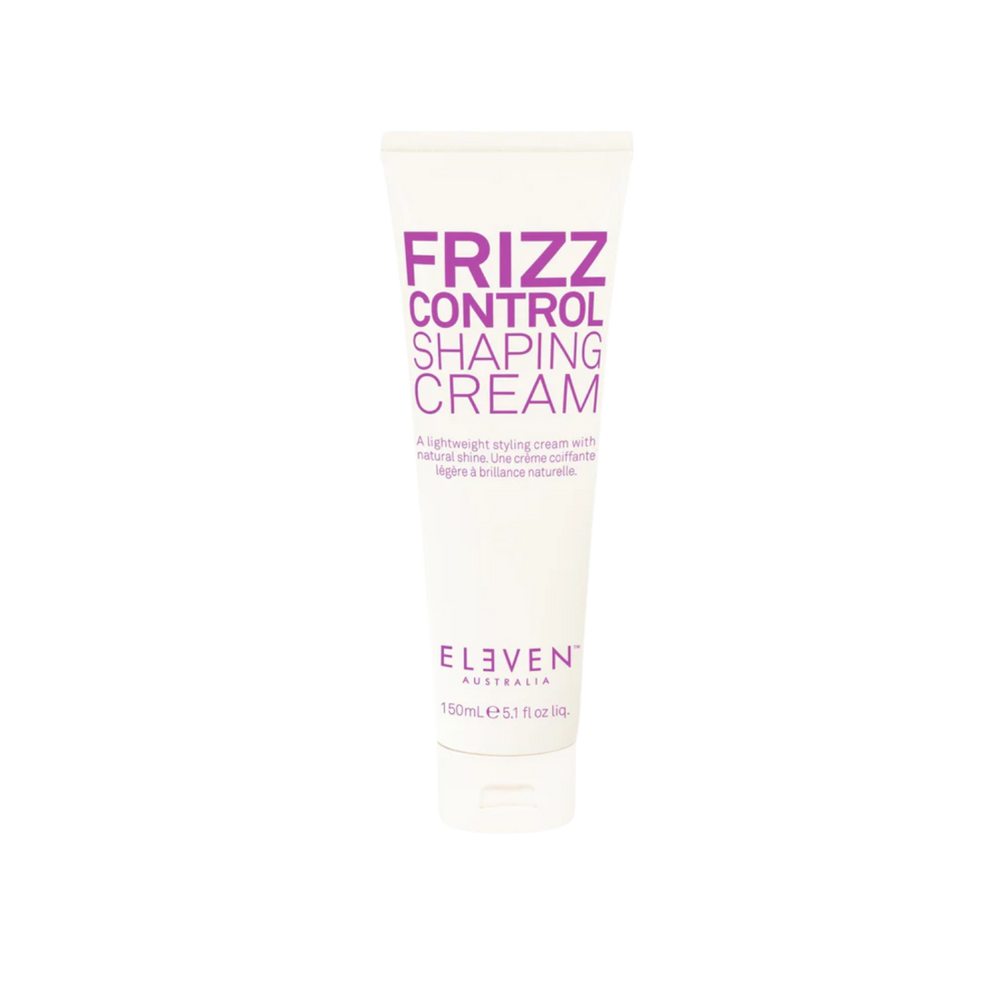 Pot de la crème Frizz Control Shaping Cream d’ELEVEN Australia sur fond neutre, texture crème lissante anti‑frisottis