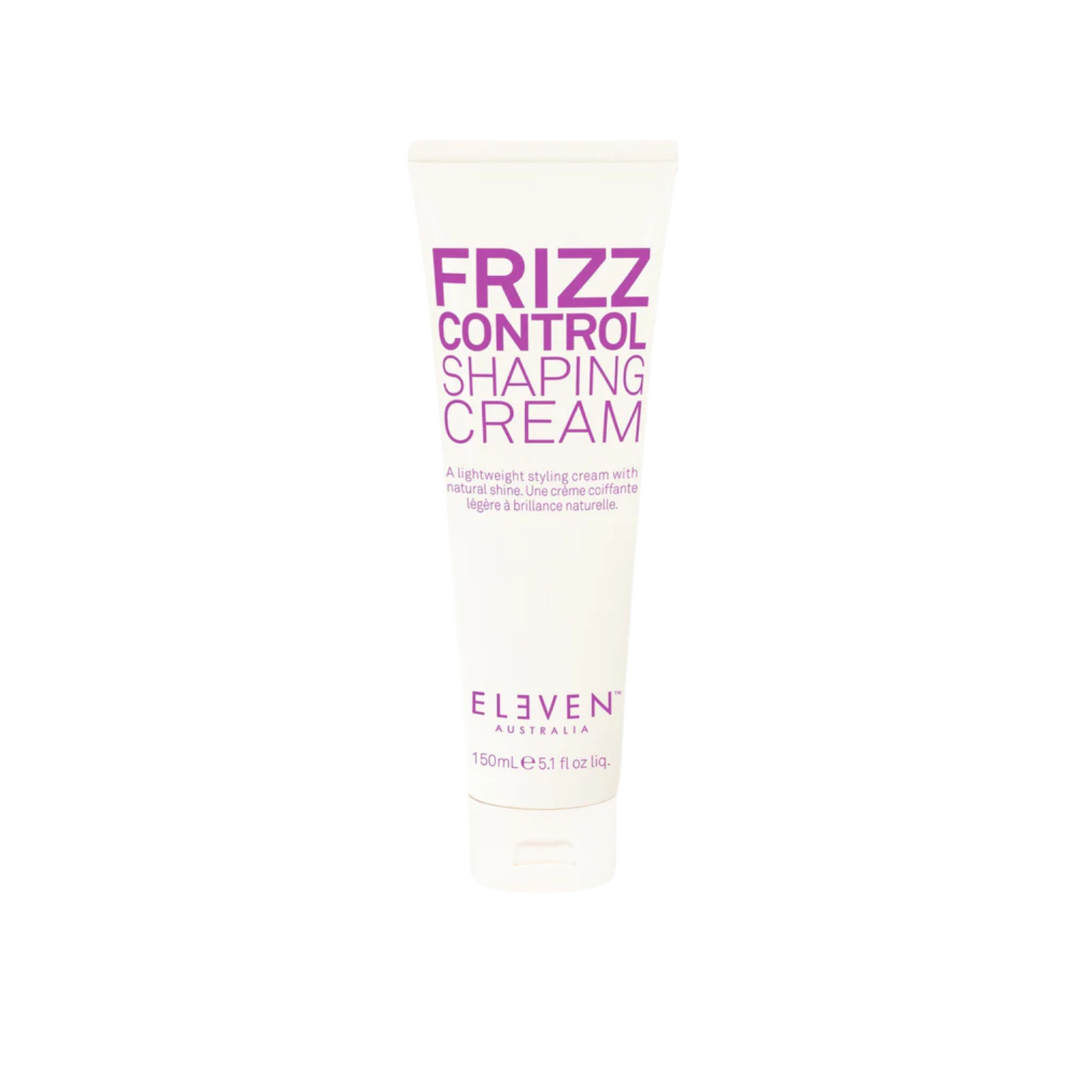 Pot de la crème Frizz Control Shaping Cream d’ELEVEN Australia sur fond neutre, texture crème lissante anti‑frisottis