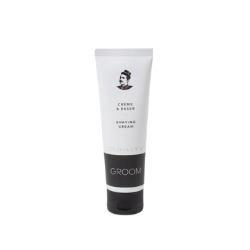 Tube de 120 ml de Crème à raser Groom – soin onctueux naturel pour un rasage apaisant, parfum pin-sauge-genévrier, emballage recyclé

