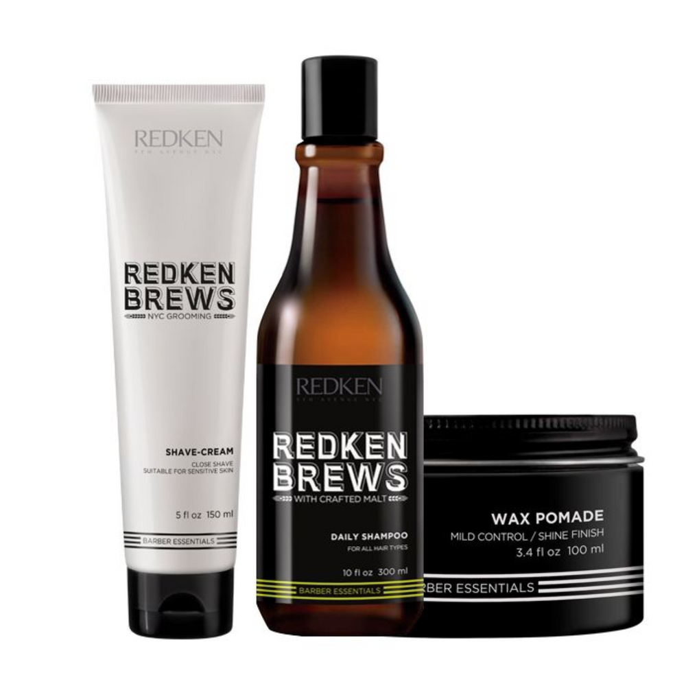 Tube de crème à raser Redken Brews, texture crème dense, conçu pour un rasage extra‑précis et peau sensible.