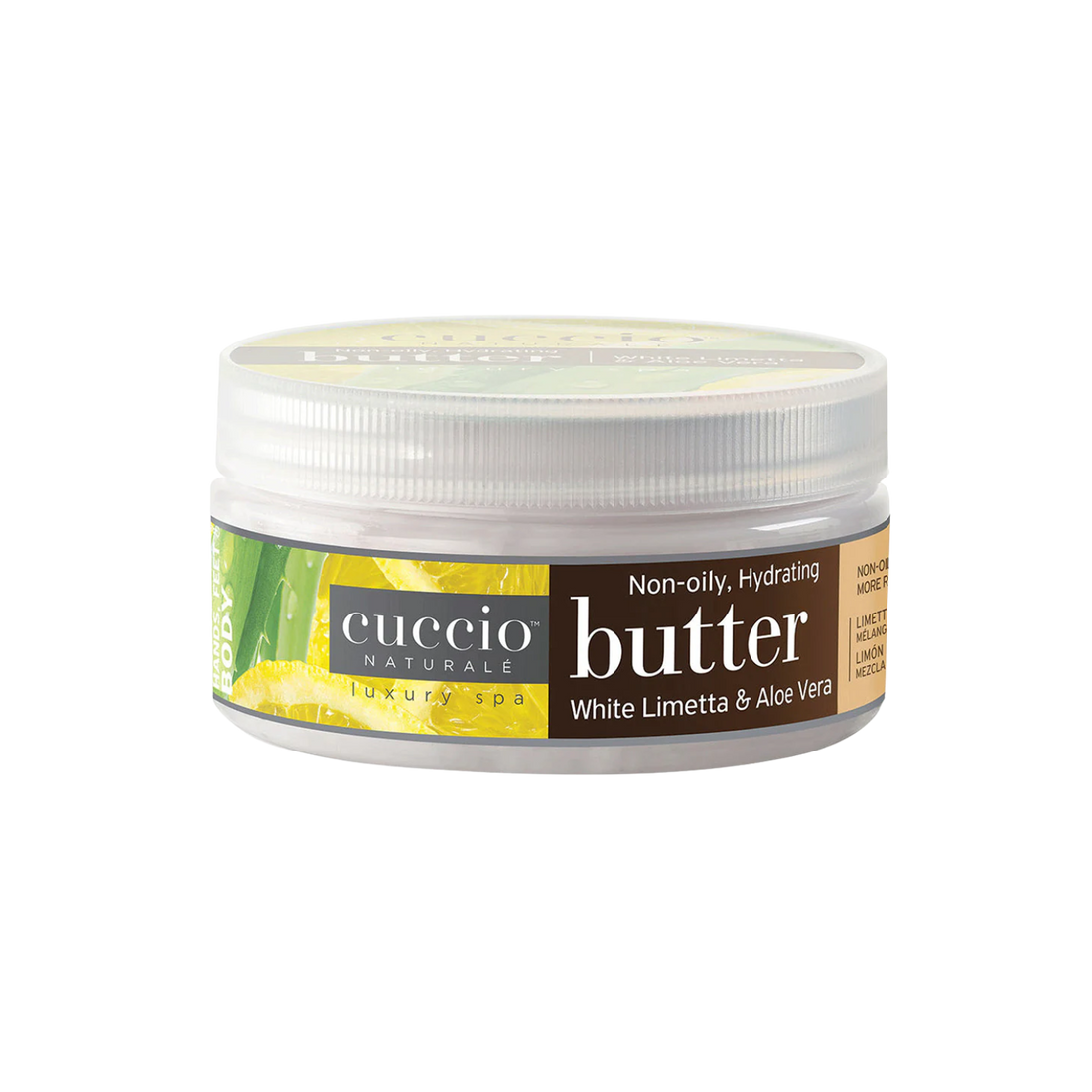 Pot de beurre corporel Cuccio White Limetta & Aloe Vera – hydratation 24 h