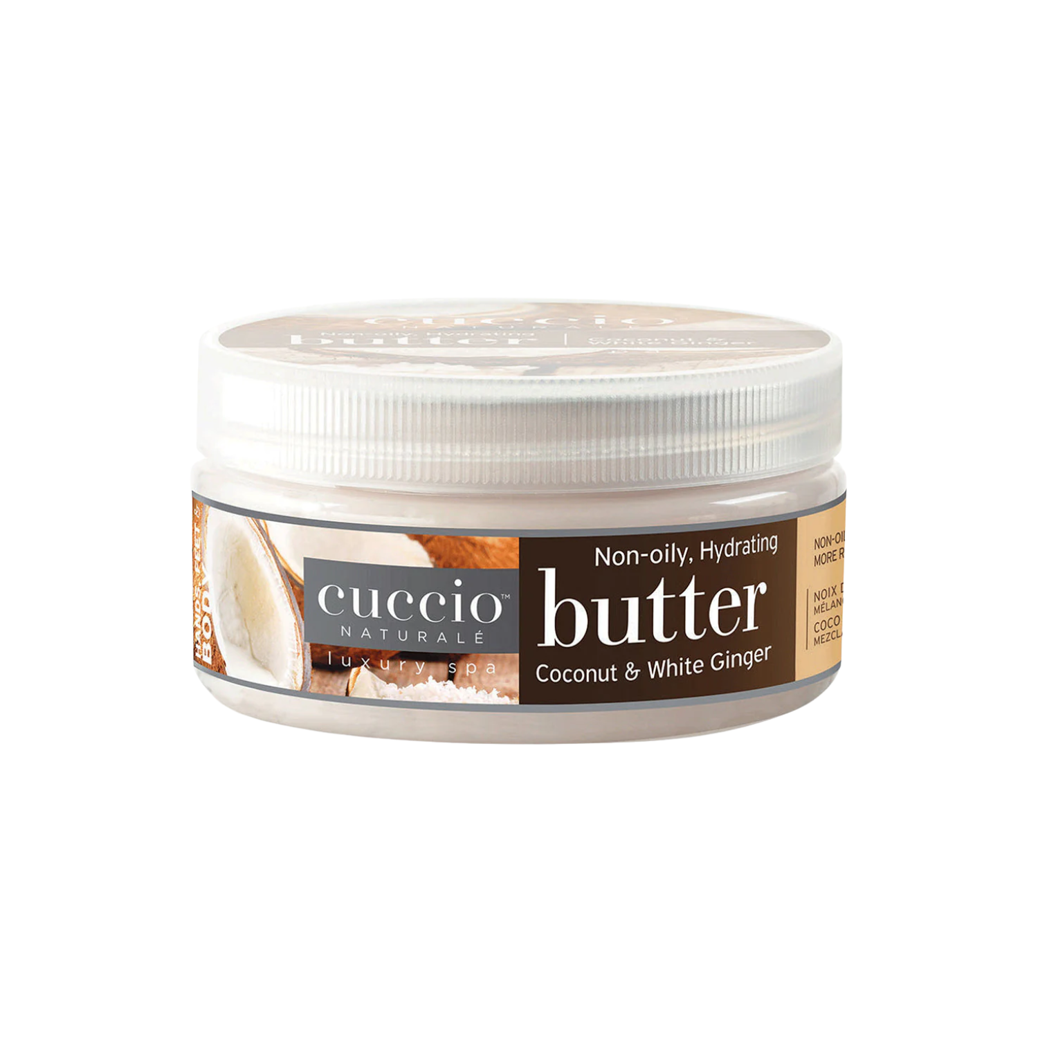 Pot de beurre corporel Cuccio Coconut & White Ginger 8 oz – noix de coco et gingembre