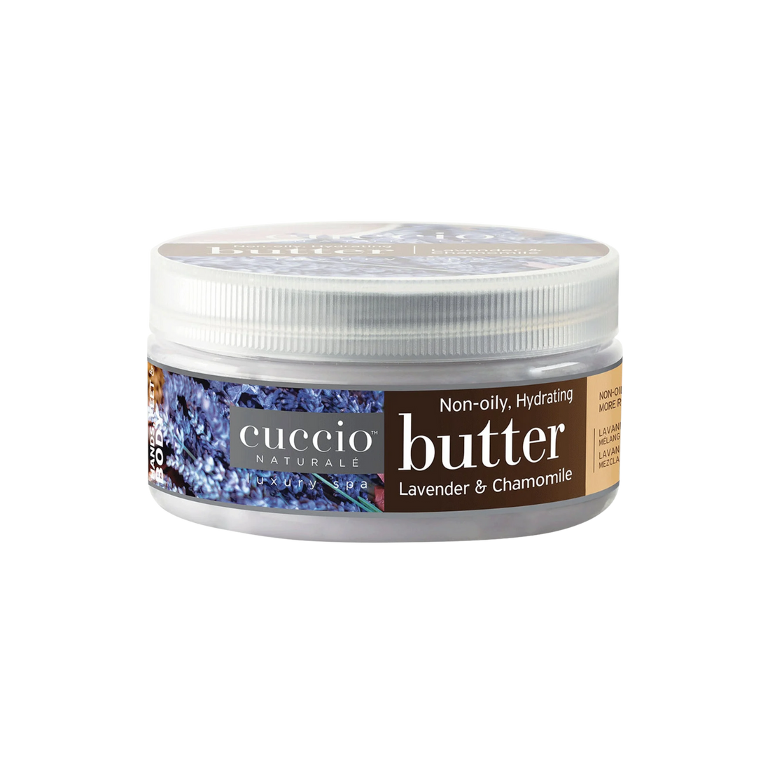 Pot de beurre corporel Cuccio Lavender & Chamomile 8 oz — beurre corporel hydratant et apaisant pour peau douce