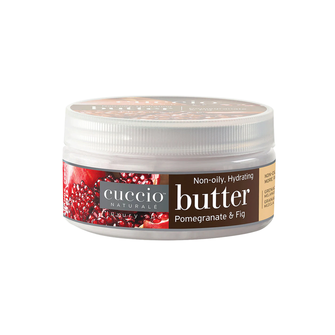 Pot de beurre corporel Cuccio Pomegranate & Fig – soin nourrissant pour peau douce et souple