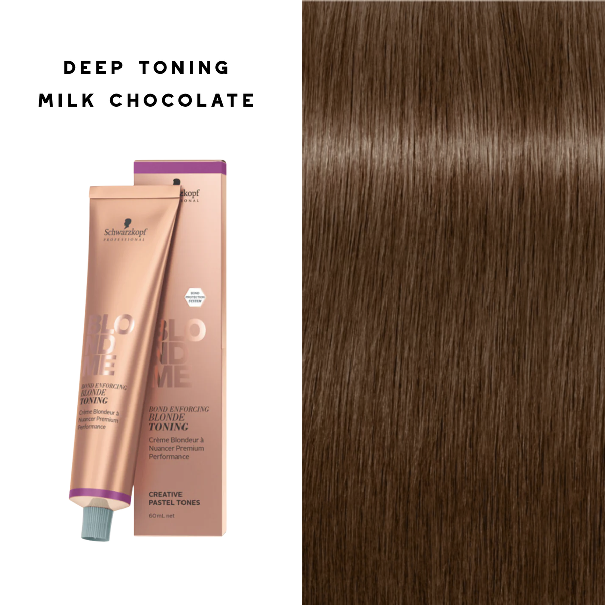 Tube de coloration BLONDME de Schwarzkopf avec mèche de cheveux blond [description de la nuance], résultat professionnel lumineux.