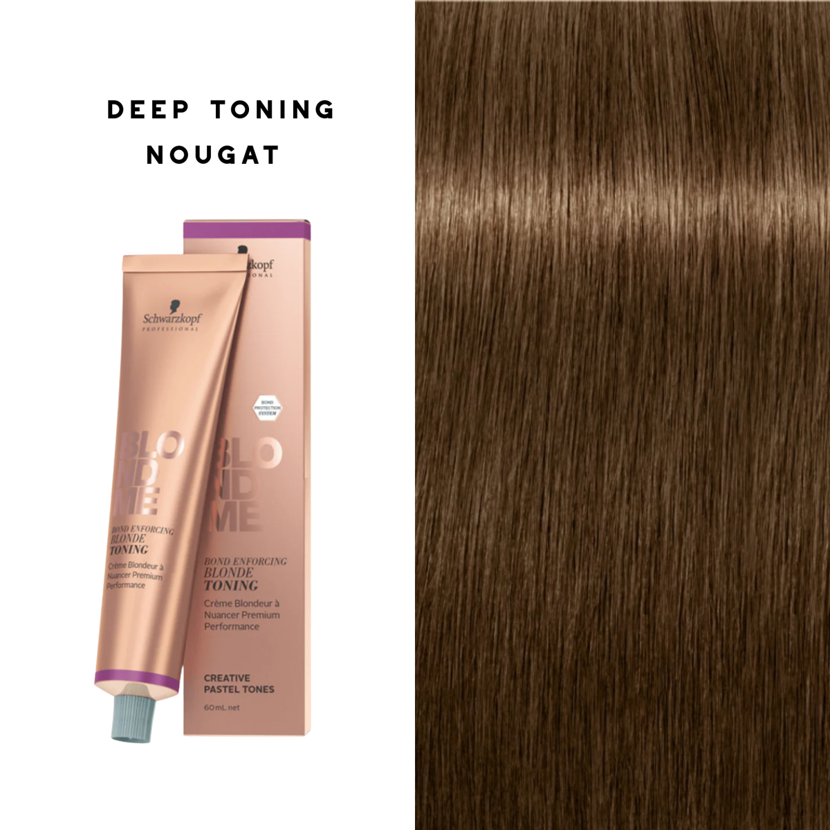 Tube de coloration BLONDME de Schwarzkopf avec mèche de cheveux blond [description de la nuance], résultat professionnel lumineux.