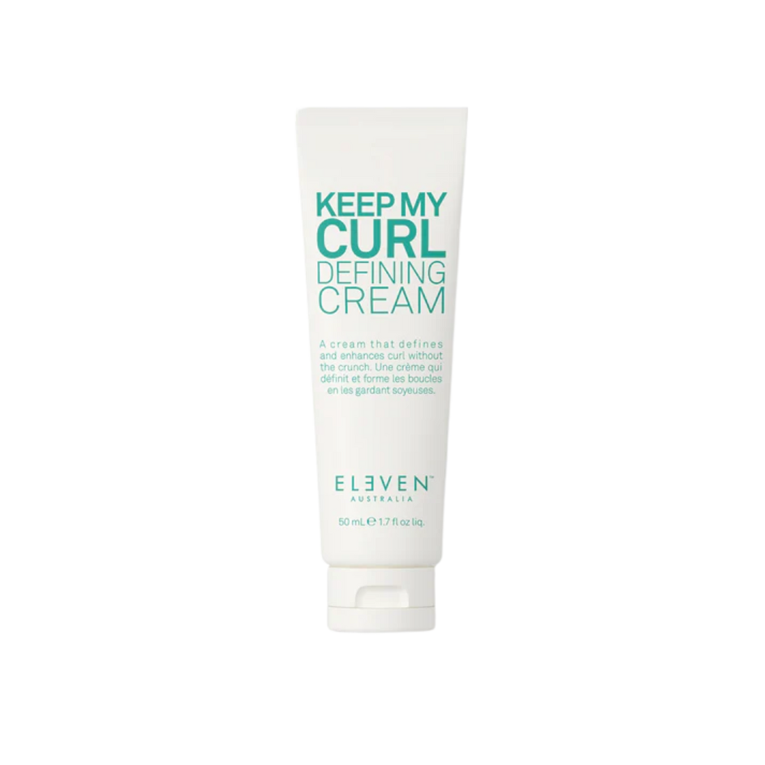 Tube de crème définissante Keep My Curl Defining Cream d’Eleven Australia, pour boucles hydratées, définies et contrôlées.