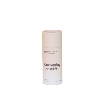 Stick de déodorant Cocooning Love Coconut & Vanille dans un tube carton, texture solide naturelle.