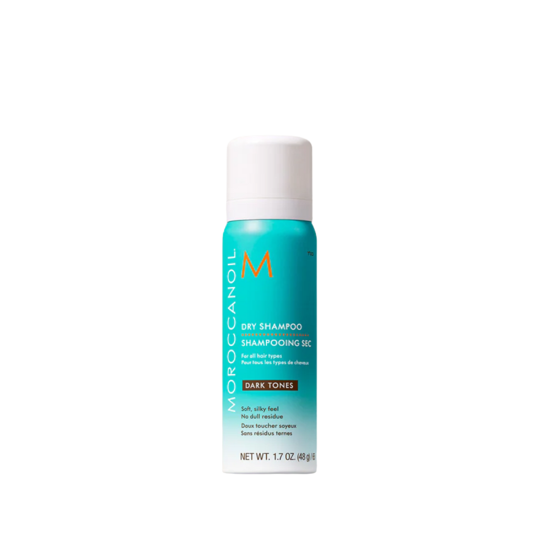 Aérosol Dry Shampoo Dark Tones Moroccanoil, shampoing sec teinté pour cheveux foncés, pour volume, fraîcheur et brillance sans résidu visible

