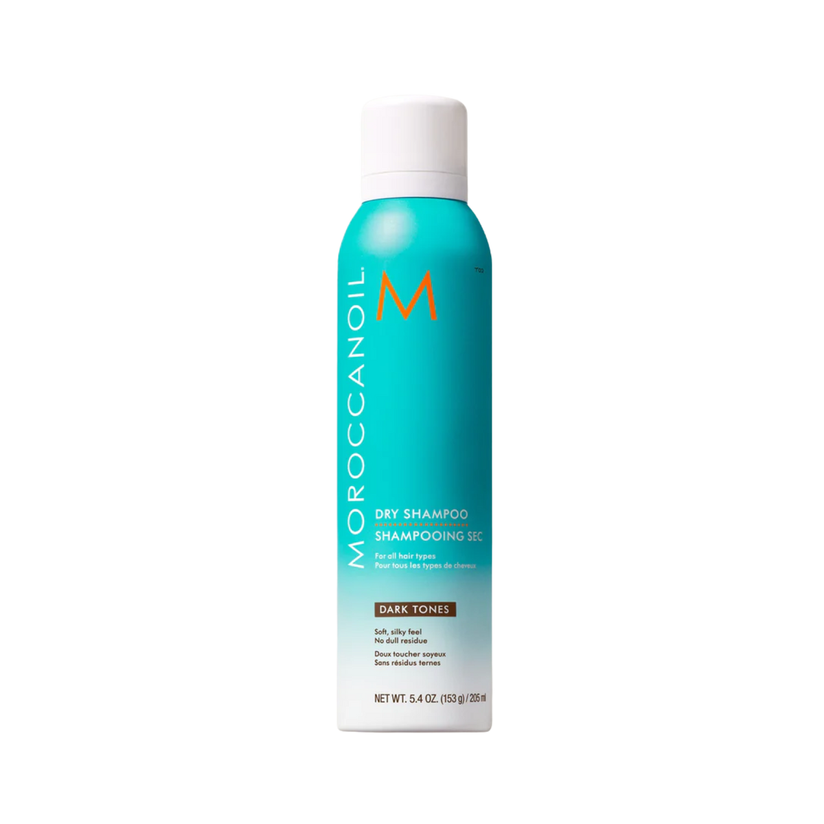 Aérosol Dry Shampoo Dark Tones Moroccanoil, shampoing sec teinté pour cheveux foncés, pour volume, fraîcheur et brillance sans résidu visible

