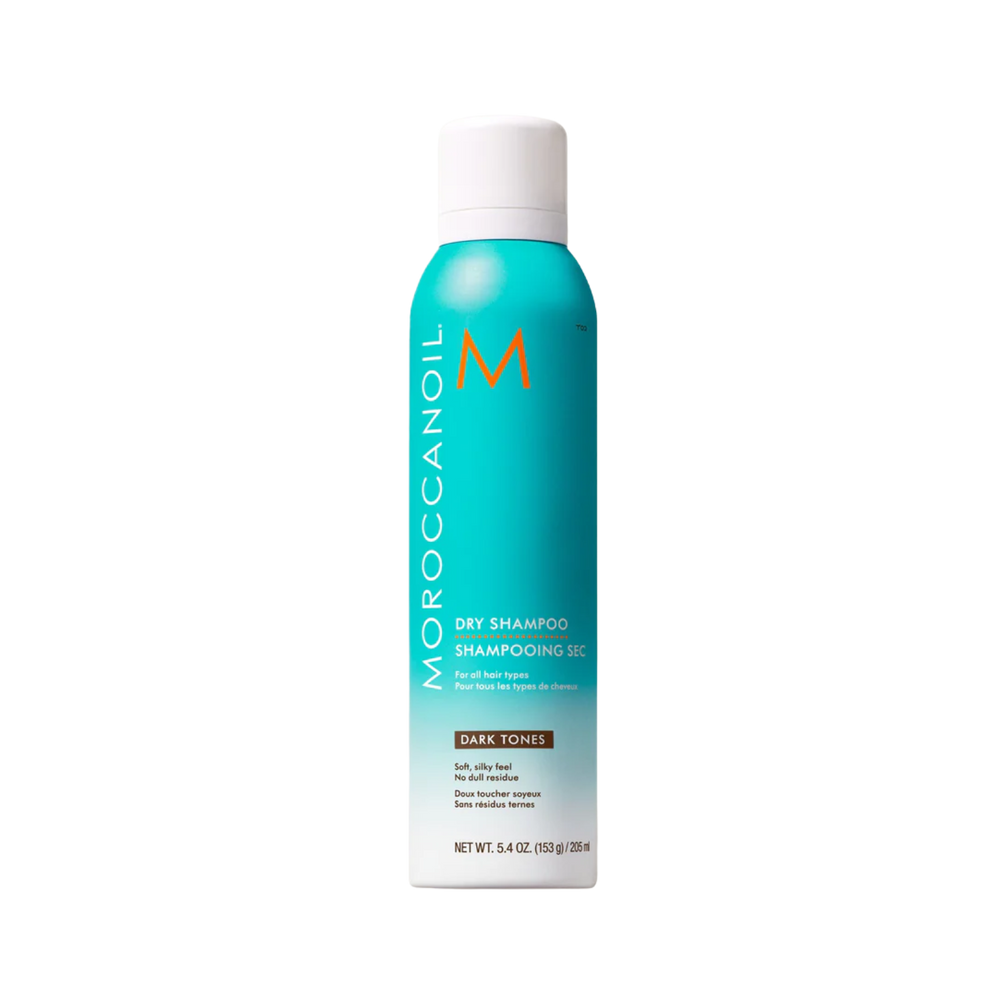 Aérosol Dry Shampoo Dark Tones Moroccanoil, shampoing sec teinté pour cheveux foncés, pour volume, fraîcheur et brillance sans résidu visible

