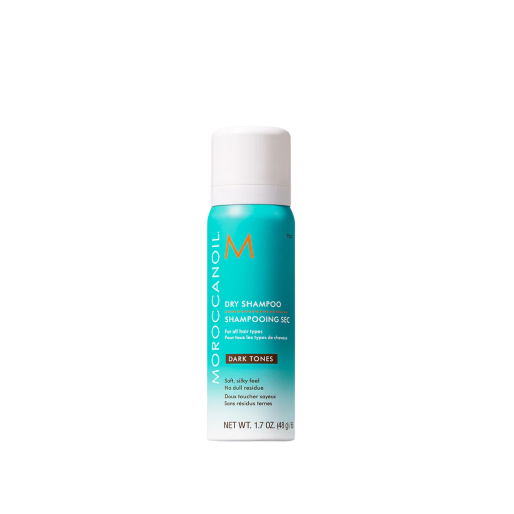 Aérosol Dry Shampoo Dark Tones Moroccanoil, shampoing sec teinté pour cheveux foncés, pour volume, fraîcheur et brillance sans résidu visible


