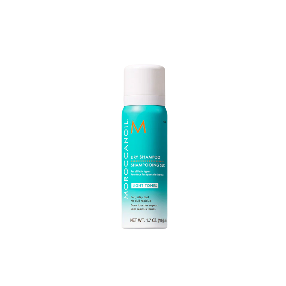 Aérosol Dry Shampoo Light Tones Moroccanoil, shampoing sec pour cheveux clairs, absorbe sébum, neutralise reflets jaunes, pour une chevelure fraîche et légère


