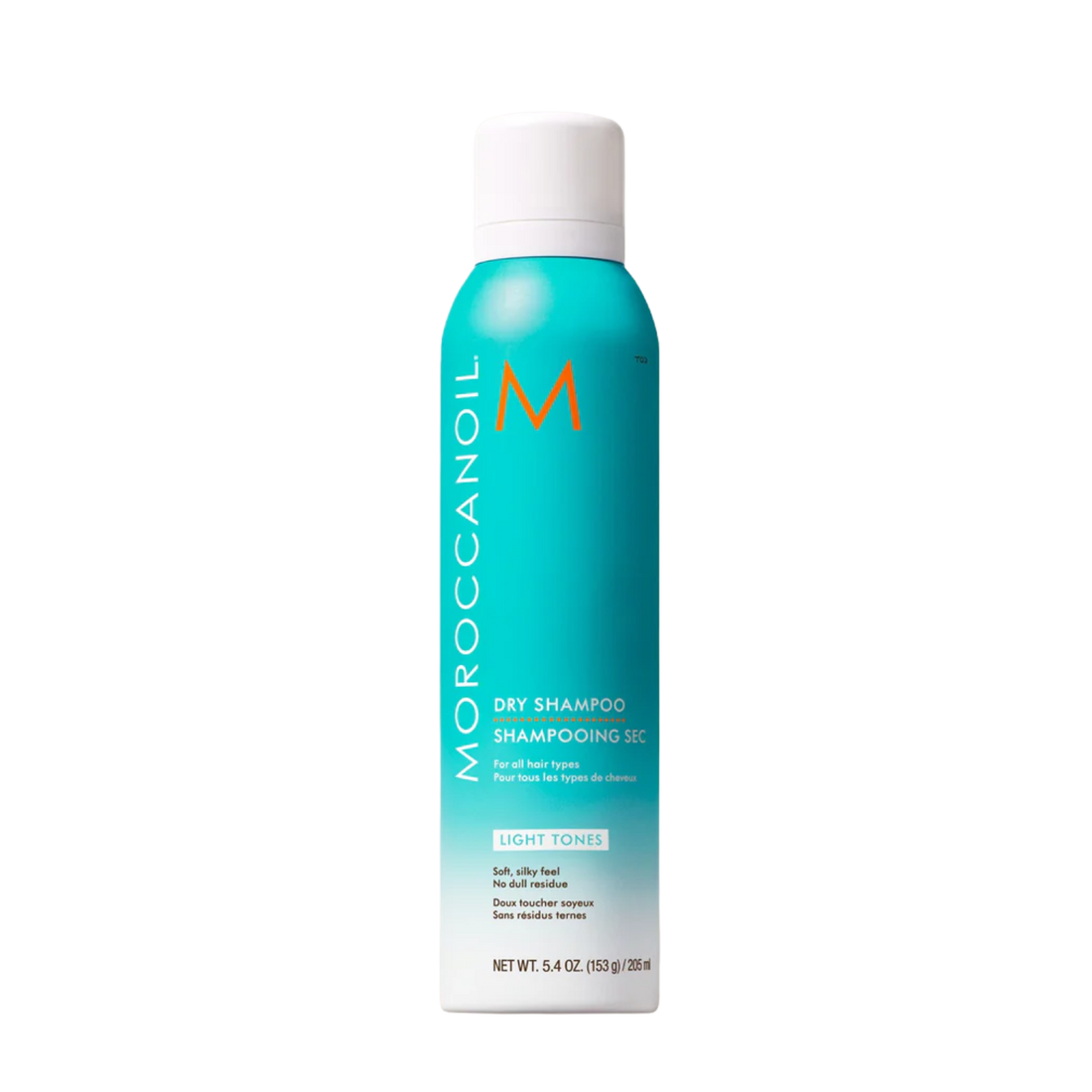 Aérosol Dry Shampoo Light Tones Moroccanoil, shampoing sec pour cheveux clairs, absorbe sébum, neutralise reflets jaunes, pour une chevelure fraîche et légère

