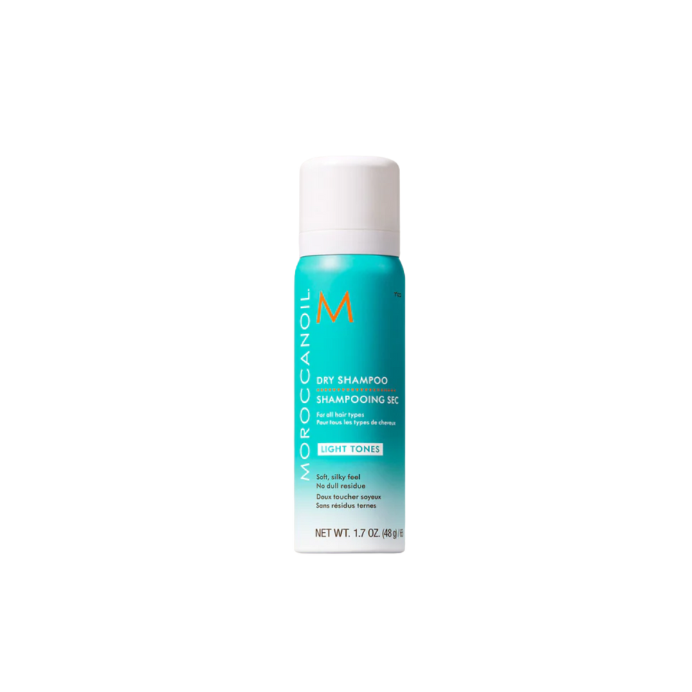 Aérosol Dry Shampoo Light Tones Moroccanoil, shampoing sec pour cheveux clairs, absorbe sébum, neutralise reflets jaunes, pour une chevelure fraîche et légère

