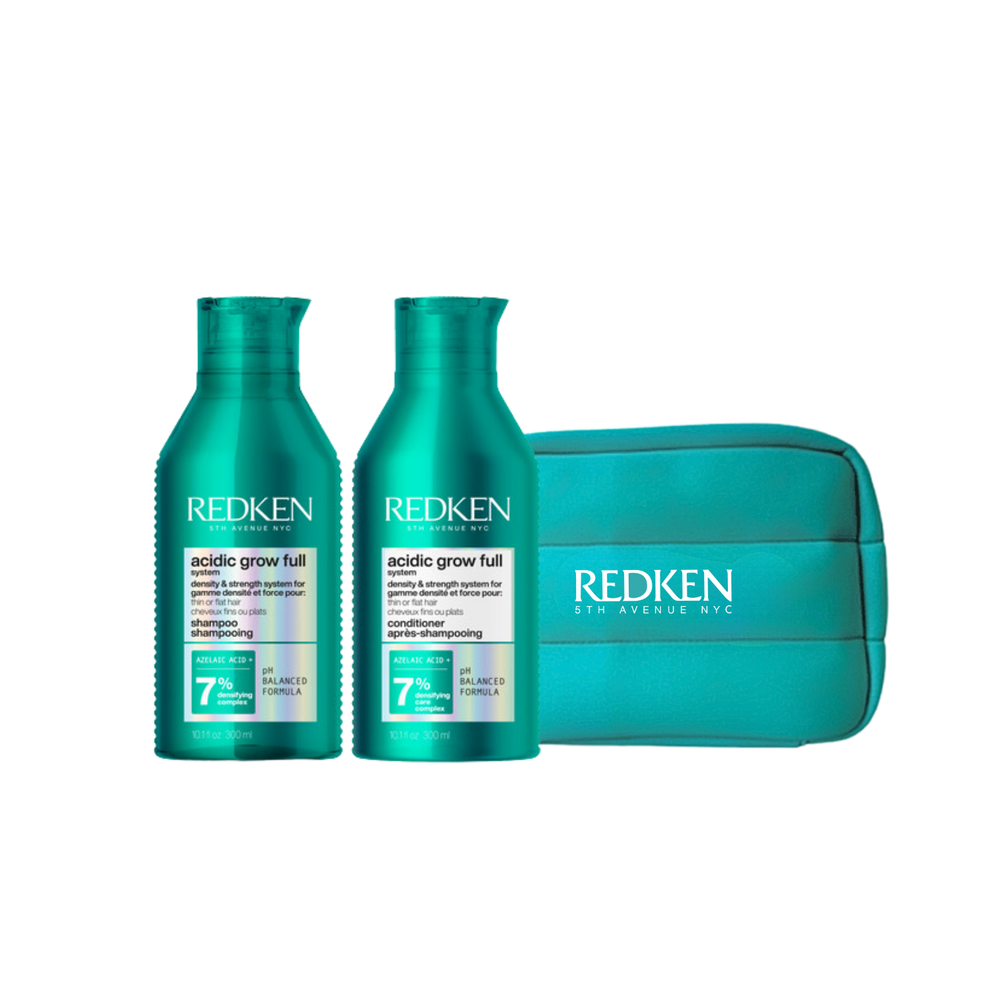 Duo Redken Acidic Grow Full comprenant shampooing et revitalisant densifiants 300 ml pour cheveux fins ou fragilisés.