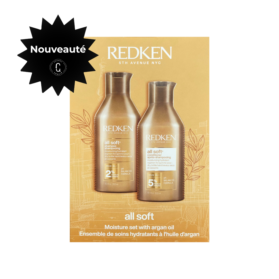 Duo Redken All Soft shampoing et revitalisant 300 ml à l’huile d’argan pour cheveux secs et ternes, soin capillaire hydratant et adoucissant.