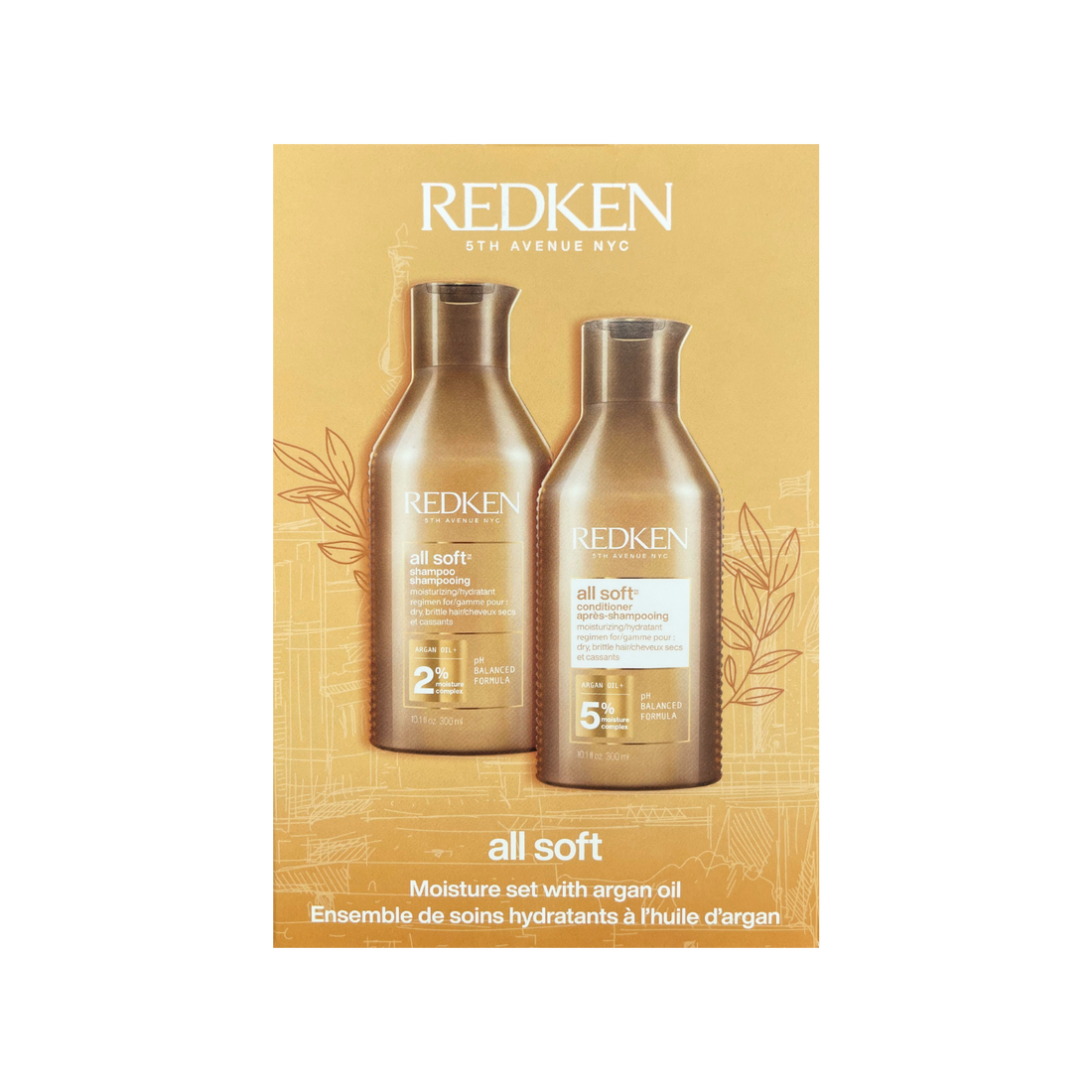 Duo Redken All Soft shampoing et revitalisant 300 ml à l’huile d’argan pour cheveux secs et ternes, soin capillaire hydratant et adoucissant.