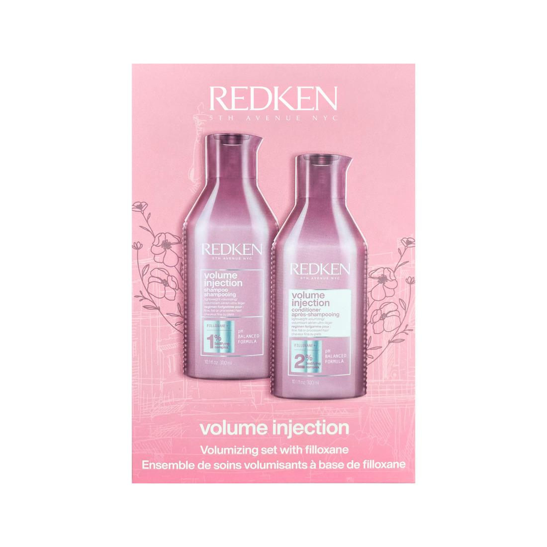 Duo Redken Volume Injection shampoing et revitalisant 300 ml pour cheveux fins, soin capillaire volumisant avec effet épaississant.